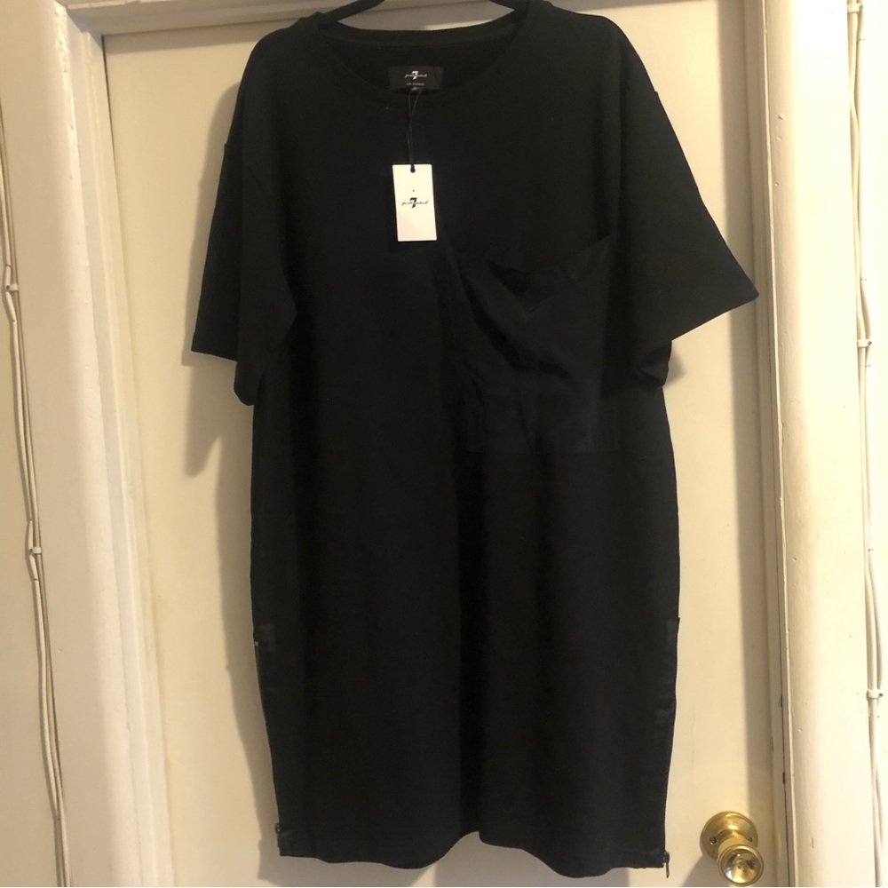 ❤️NWT 7 for All Mankind Oversized T-shirt Dress Terry Cloth Chest Pocket Black M - Picture 4 of 9